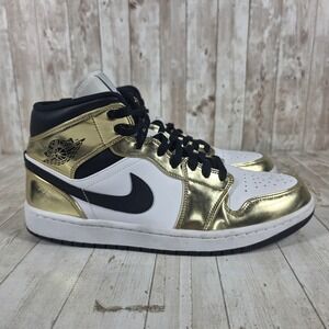 Nike Air Jordan 1 Mid Metallic Gold White Black DC1419-700 Mens 10.5